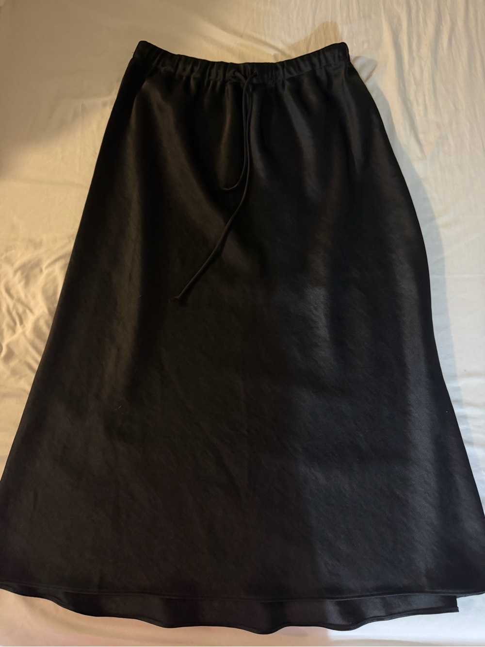 Aritzia Black Midi Silk Drawstring A-Line Skirt